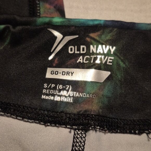 Old Navy Active girls size S or 6/7 black leggings with neon feathery pattern - Picture 4 of 5